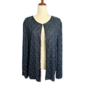 Vintage Laurence Kazar Silk Beaded Black Jacket One Size